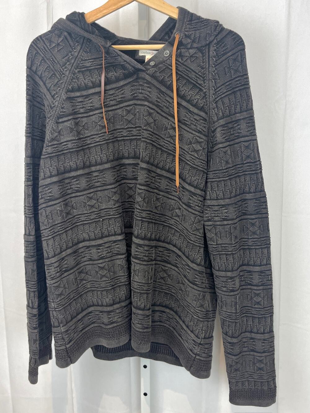 CARBON 2 COBALT Textured Pullover Hoodie Sweater Geometric Cotton Brown Black L